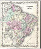 Framed 1855 Colton Map of Brazil And Guyana