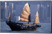Framed Chinese Junk sailing in the sea, Hong Kong Harbor, Hong Kong, China
