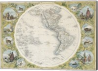 Framed 1850 Tallis Map of the Western Hemisphere