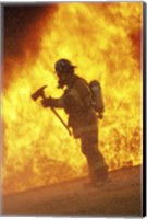 Framed Side profile - firefighter holding an axe