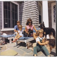 Framed Photograph of Kennedy Family with Dogs During a Weekend at Hyannisport