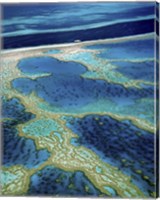 Framed Aerial view of a coastline, Great Barrier Reef, Australia