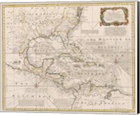 Framed 1720 Map of the West Indies with the Adjacent Coasts of North and South America