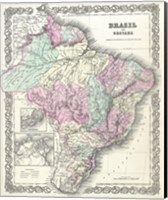 Framed 1855 Colton Map of Brazil 1855