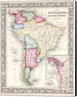 Framed 1864 Mitchell Map of South America