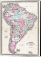 Framed 1870 Johnson Map of South America