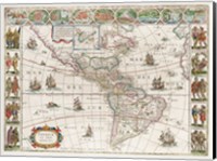 Framed Americae Nova Tabula - Map of North and South America