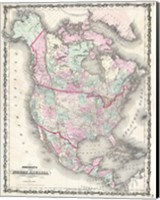 Framed 1862 Johnson Map of North America