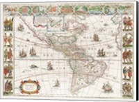Framed Americae nova Tabula - Map of North and South America