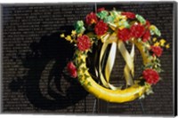 Framed Wreath on the Vietnam Veterans Memorial Wall, Vietnam Veterans Memorial, Washington, D.C., USA