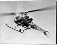 Framed Low angle view of military helicopter in flight