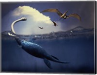 Framed Plesiosaurus and Flying Pteranodons