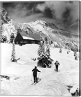 Framed Rear view of two people skiing, Washington, USA