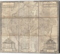 Framed 1652 Gomboust 9 Panel Map of Paris, France