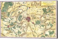 Framed 1780 Bonne Map of the Environs of Paris, France