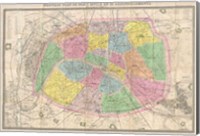 Framed 1867 colored Logerot Map of Paris, France