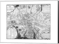 Framed Plan de Paris - black and white