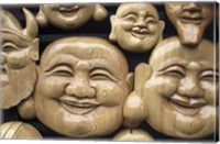Framed Close-up of Faces of Laughing Buddha, Vietnam