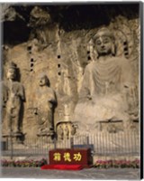Framed Buddha Statue in a Cave, Longmen Caves, Luoyang, China Vertical