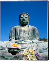 Framed Daibutsu Great Buddha, Kamakura, Honshu, Japan With Flowers