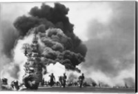 Framed USS Bunker Hill Hit by Two Kamikazes