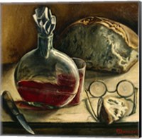 Framed Still Life with Jug of Wine, Bread and Glasses