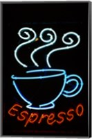 Framed Glowing Neon Sign of an Espresso Coffee Cup