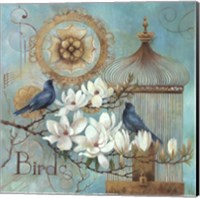 Framed Blue Birds and Magnolia