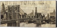 Framed Vintage NY Brooklyn Bridge Skyline