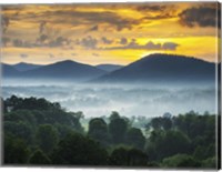 Framed Asheville NC Blue Ridge Mountains Sunset and Fog Landscape