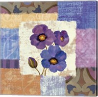 Framed 'Tiled Poppies II - Purple' border=