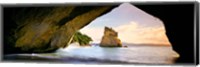 Framed Rock formations in the Pacific Ocean, Cathedral Cove, Coromandel, East Coast, North Island, New Zealand
