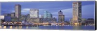 Framed Panoramic View Of An Urban Skyline At Twilight, Baltimore, Maryland, USA