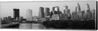 Framed River passing through a city in black and white, Philadelphia, Pennsylvania