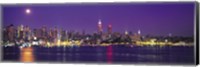 Framed New York Ciry Skyline At Night, Purple Sky