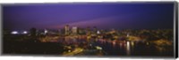 Framed Aerial view of a city lit up at dusk, Baltimore, Maryland, USA