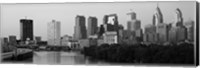 Framed River passing through a city in black and white, Philadelphia, Pennsylvania