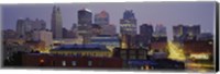 Framed Buildings lit up at dusk, Kansas City, Missouri, USA