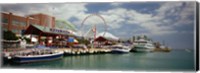 Framed Boats moored at a harbor, Navy Pier, Chicago, Illinois, USA