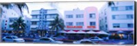 Framed Traffic on road in front of hotels, Ocean Drive, Miami, Florida, USA