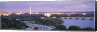 Framed High angle view of monuments, Potomac River, Lincoln Memorial, Washington Monument, Capitol Building, Washington DC, USA