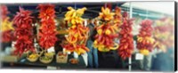 Framed Strands of chili peppers hanging in a market stall, Pike Place Market, Seattle, King County, Washington State, USA