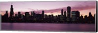 Framed Lake Michigan Slyline with Purple Sky, Chicago, Illinois, USA 2011