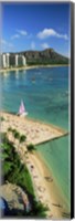 Framed Aerial view of a beach, Diamond Head, Waikiki Beach, Oahu, Honolulu, Hawaii, USA