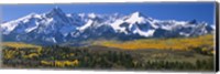 Framed Mountains covered in snow, Sneffels Range, Colorado, USA