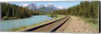 Framed Railroad Tracks Bow River Alberta Canada