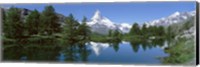 Framed Reflection of a mountain in a lake, Matterhorn, Riffelsee Lake, Pennine Alps, Zermatt, Valley, Switzerland