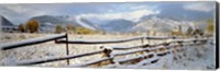 Framed Wooden fence covered with snow at the countryside, Colorado, USA