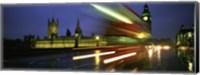 Framed England, London, Houses of Parliament, Traffic moving in the night