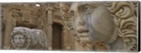 Framed Close-up of statues in an old ruined building, Leptis Magna, Libya